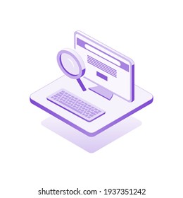 Icon desktop with search, isometric design infographic