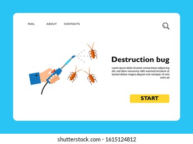Icon of destruction bug. Hand, spraying, cockroach. Pest control concept. Can be used for topics like killing insects, device, insects in home