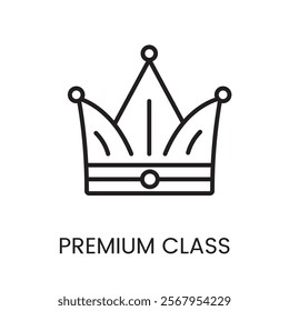 An icon of a detailed crown in vector, symbolizing high quality services or premium class, with an editable stroke.