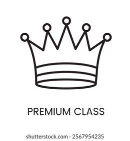 An icon of a detailed crown in vector, symbolizing high quality services or premium class, with an editable stroke.