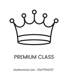 An icon of a detailed crown in vector, symbolizing high quality services or premium class, with an editable stroke.