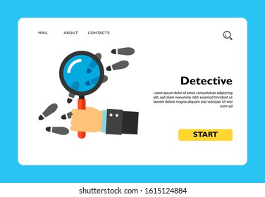 Icon of detectives hand using magnifying glass to inspect footsteps. Agent, police, investigation. Investigation concept. Can be used for topics like police work, spying or detective work