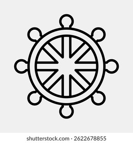 Icon dharma wheel. Buddhism and vesak elements. Icon in line style.