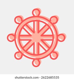 Icon dharma wheel. Buddhism and vesak elements. Icon in two tone style.