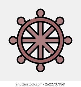 Icon dharma wheel. Buddhism and vesak elements. Icon in filled line style.