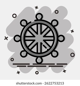 Icon dharma wheel. Buddhism and vesak elements. Icon in comic style.