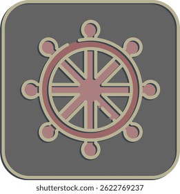 Icon dharma wheel. Buddhism and vesak elements. Icon in embossed style.