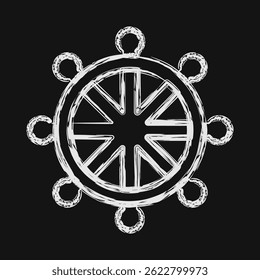 Icon dharma wheel. Buddhism and vesak elements. Icon in chalk style.