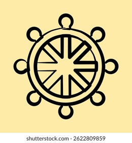 Icon dharma wheel. Buddhism and vesak elements. Icon in hand drawn style.