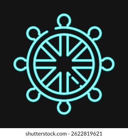 Icon dharma wheel. Buddhism and vesak elements. Icon in neon style.