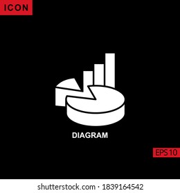 Icon diagram and bar chart vector black background. Illustration flat glyph icon for graphic, print media interfaces and web design