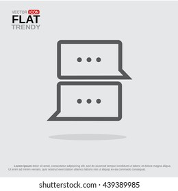 Icon of dialogic talk balloons.
Black outline symbols on grey background with flat shadow.