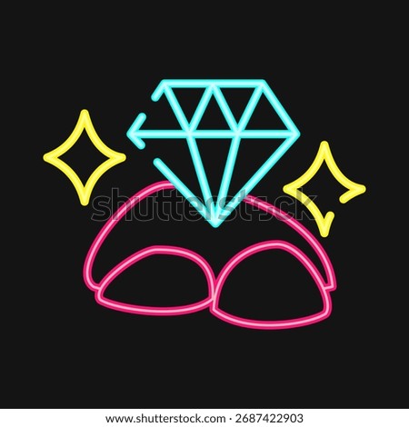 Icon diamond. Gold mining elements. Icon in neon style.