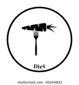 Icon of Diet carrot on fork . Thin circle design. Vector illustration.