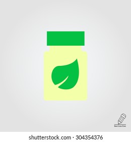Icon of dietary supplement bottle with leaf picture
