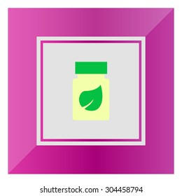 Icon of dietary supplement bottle with leaf picture