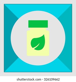 Icon of dietary supplement bottle with leaf picture