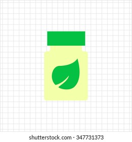 Icon of dietary supplement bottle with leaf picture