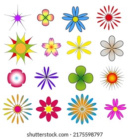 icon with different flowers. doodle button with different flowers. Vector illustration. stock image.