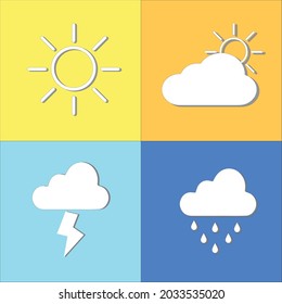 ícono de clima, sol, lluvia, tormenta eléctrica, icono de nieve