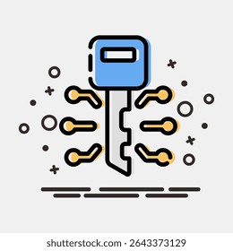 Icon digital key. Crypto currency elements. Icon in MBE style.