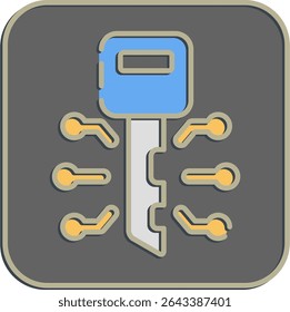 Icon digital key. Crypto currency elements. Icon in embossed style.