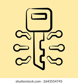 Icon digital key. Crypto currency elements. Icon in hand drawn style.