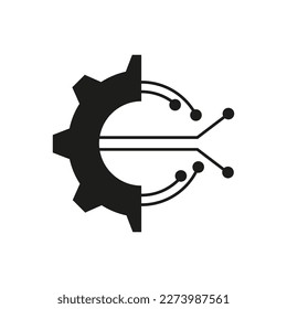 Icon with digital technology gear. Internet application. Vector illustration.