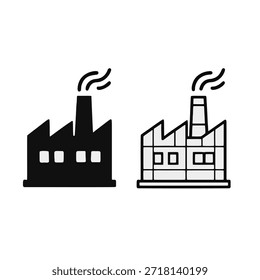 Icon Digital Twin: Two identical factory icons, one physical (solid), one digital (wireframe).
