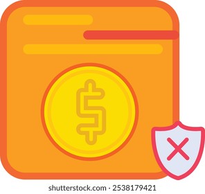 Icon of a digital wallet with a security shield, representing safe online banking and finance security. Ideal for fintech and secure transaction visuals