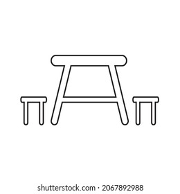 The icon is a dining table with chairs . An icon of an outdoor cafe or a place to eat at a campsite. Vector illustration isolated on a white background for design and web.