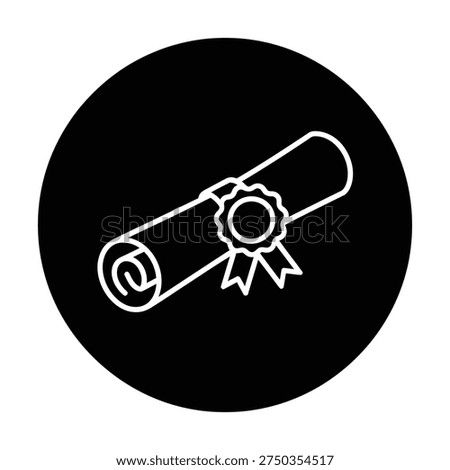 Icon of diploma certificate on black circular background icon