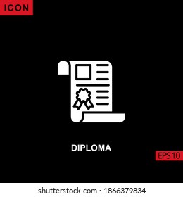 Icon diploma certificate paper vector on black background. Illustration Filled, glyph or flat icon for graphic, print media interfaces and web design.