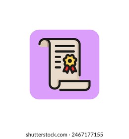 Icon of diploma with rosette. Victory, skill, certificate. Education concept. Can be used for topics like qualification, achievement, degree