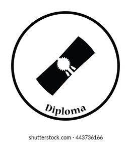 Icon of Diploma. Thin circle design. Vector illustration.