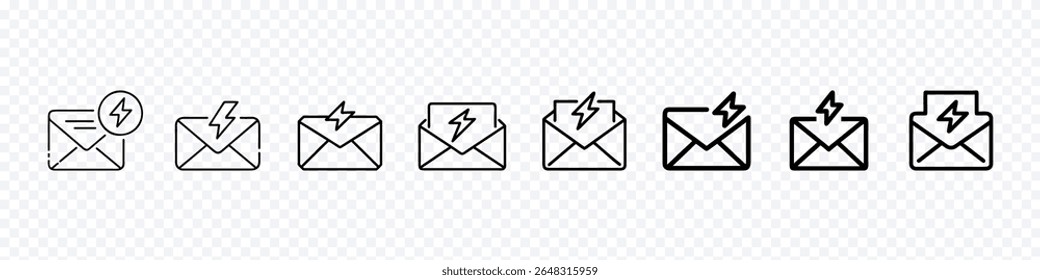 Icon of Direct Message Envelope with Lightning Bolt, urgent email, fast messaging, instant communication, quick customer response, Fast Communication, Urgent Messaging Symbol