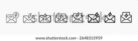 Icon of Direct Message Envelope with Lightning Bolt, urgent email, fast messaging, instant communication, quick customer response, Fast Communication, Urgent Messaging Symbol
