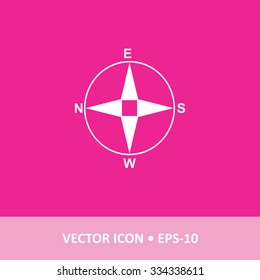 Icon of Direction Compass on Magenta Color Background. Eps-10.