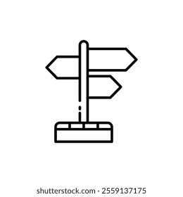 
icon direction sign, Threesided signpost standing on base with directional arrows, ideal for illustrating choices, decisionmaking, guidance, wayfinding in designs. Isolated white background editable,