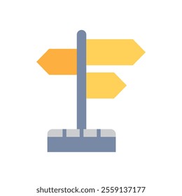 
icon direction sign, Threesided signpost standing on base with directional arrows, ideal for illustrating choices, decisionmaking, guidance, wayfinding in designs. Isolated white background editable,