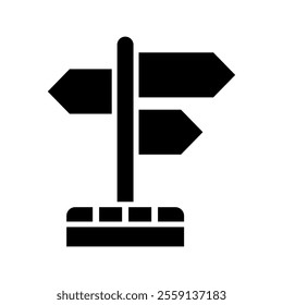 
icon direction sign, Threesided signpost standing on base with directional arrows, ideal for illustrating choices, decisionmaking, guidance, wayfinding in designs. Isolated white background editable,