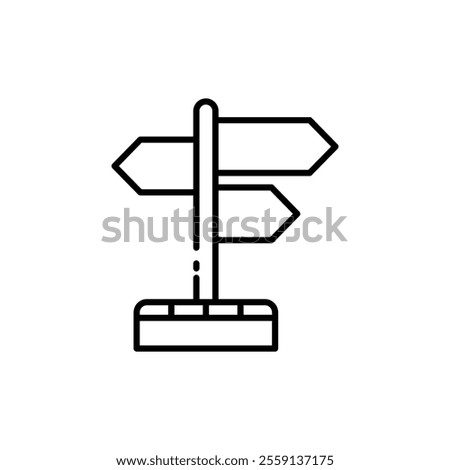 
icon direction sign, Threesided signpost standing on base with directional arrows, ideal for illustrating choices, decisionmaking, guidance, wayfinding in designs. Isolated white background editable,
