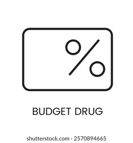 An icon of a discount card in vector, representing budget drug savings, with an editable stroke.