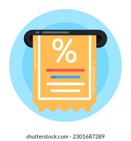 Icon of discount receipt on blue background