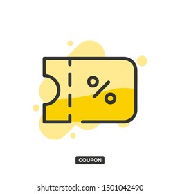 Icon of discount ticket with percent sign which symbolizes coupon for money-saving shopping concept. Flat filled outline style. Pixel perfect 64x64. Editable stroke