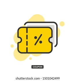 Icon of discount ticket with percent sign which symbolizes coupon for money-saving shopping concept. Flat filled outline style. Pixel perfect 64x64. Editable stroke