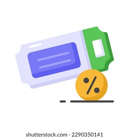 An icon of a discount ticket represents savings, promotions, and special offers for events, transportation, or other activities. Premium vector