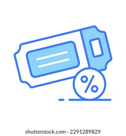 An icon of a discount ticket represents savings, promotions, and special offers for events, transportation, or other activities. Premium vector