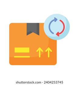 an icon with dispatched package and opposite direction arrows showing concept icon of reorder