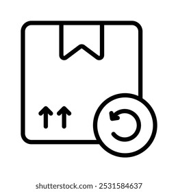 Un icono con el paquete enviado y las flechas de dirección opuesta que muestran el icono de concepto de reorden